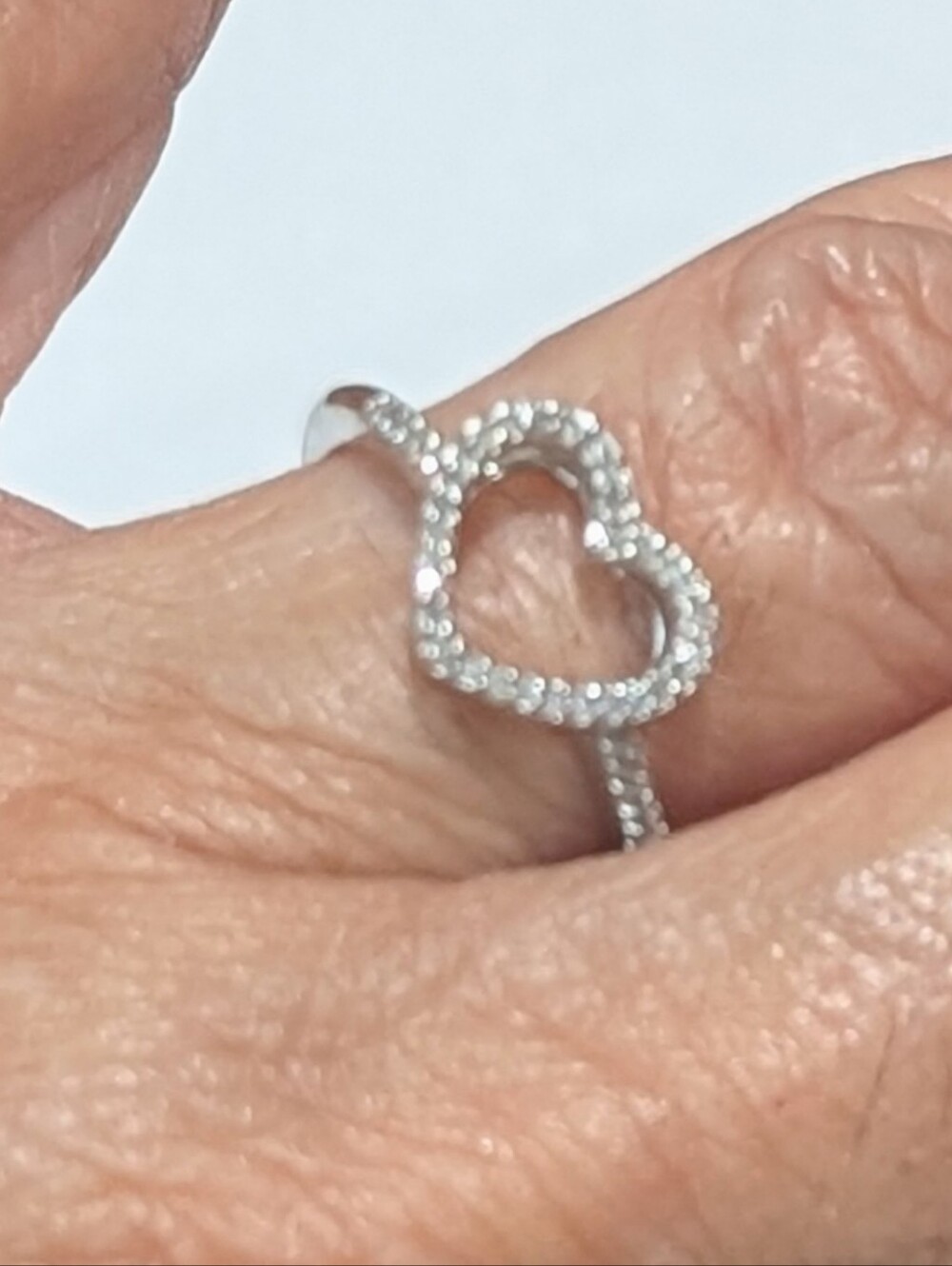 SUN Genuine Natural .63cttw Diamond Heart Shaped Sterling Silver Sz 6.75 Ring